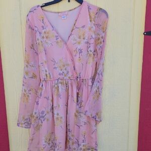 Band of Gypsies Pink Floral Long Sleeve Dress